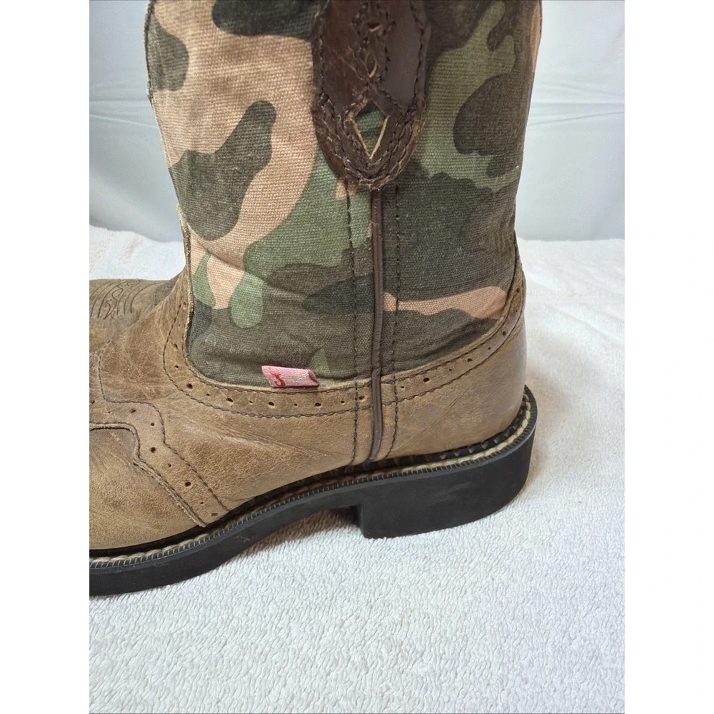 Justin K'S Kids Boots 9913Y Brown Leather Camo Size 3 D Pull On
